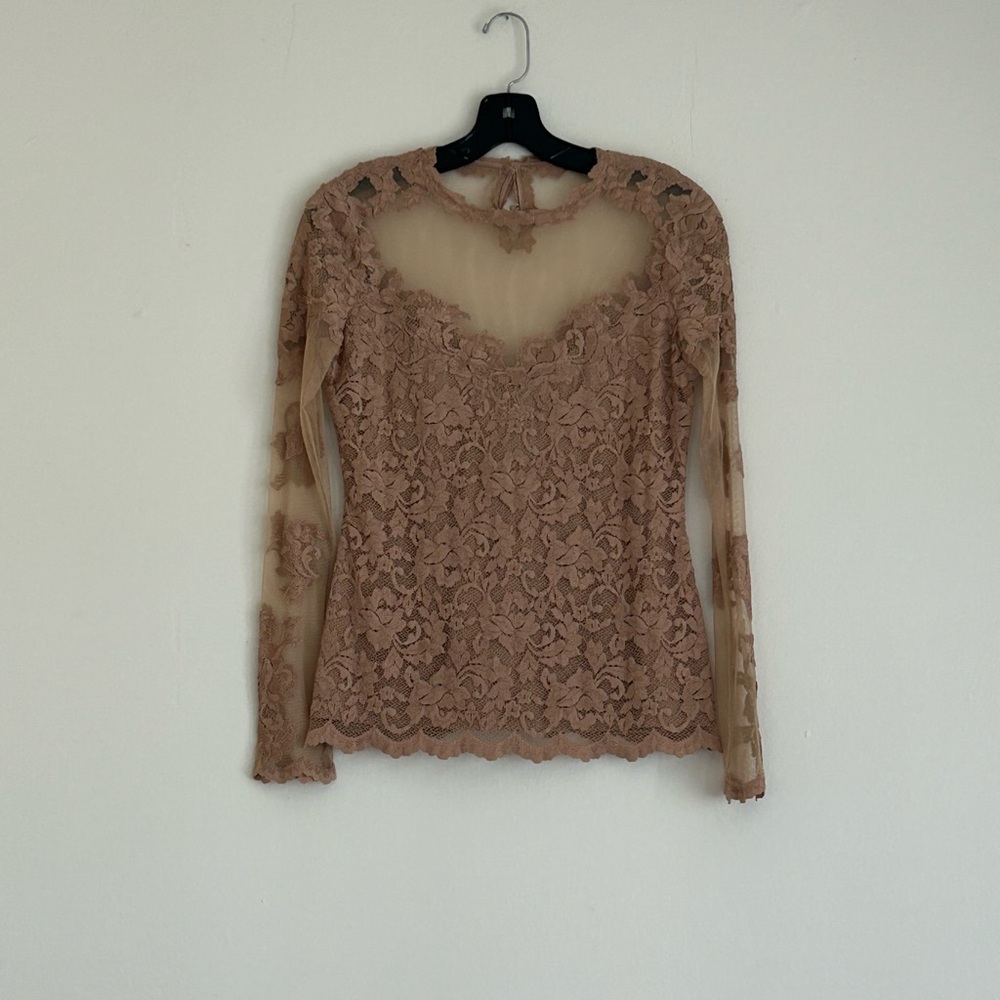 Eve by Eves romantic floral mesh long sleeve nude top size 4/medium
